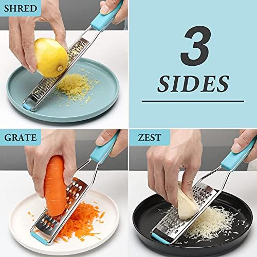 Cambom Cheese Grater Citrus Zester Lemon Zester Pack of 3-304 Stainless Steel - A Sharp Tool for Parmesan Cheese, Ginger, Garlic, Nutmeg, Chocolate, Vegetables，Fruits，Dishwasher Safe Blue