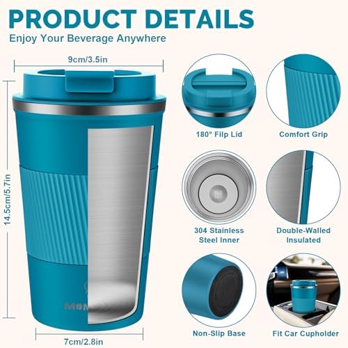 MOMSIV 12oz Travel Coffee Mug, Insulated Coffee Cup with Leak Proof Lid