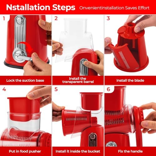 SUSTEAS Rotary Cheese Grater 5 Blades,Kitchen Mandoline Vegetable Slicer