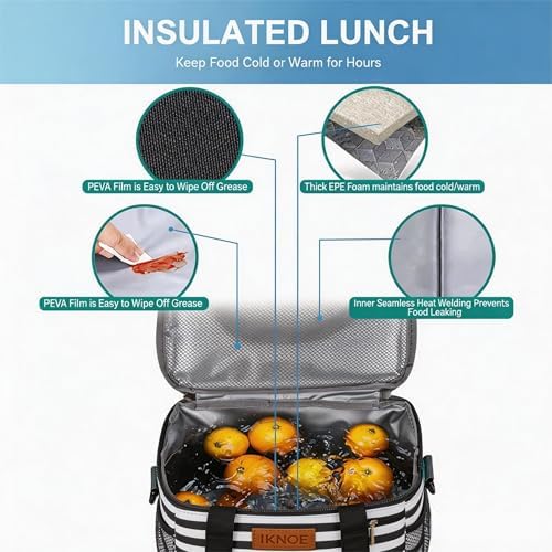 iknoe Insulated Lunch Bag, Foldable 8.5L Cooler Bag for Men & Women, Lunch Box