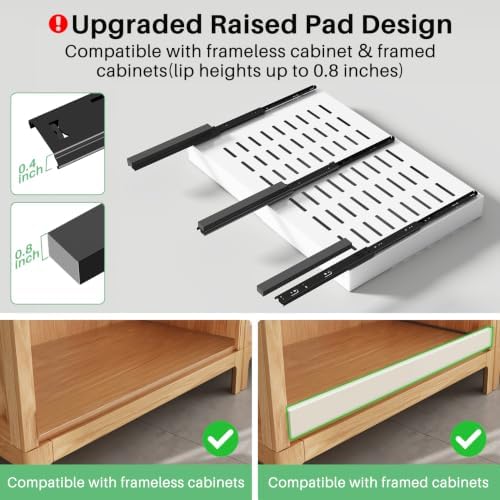 Pull out Cabinet Organizer, 2-pack, Expandable(18"-30") Heavy Duty Slide out Drawers Fixed with Adhesive Nano Film for Pots, Roll out Shelf Storage for Kitchen Base Cabinet Organization(3 Rails)