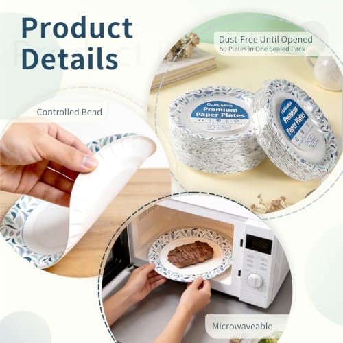 OuMuaMua 10 Inch Paper Plates, 150 Count Disposable Paper Plates