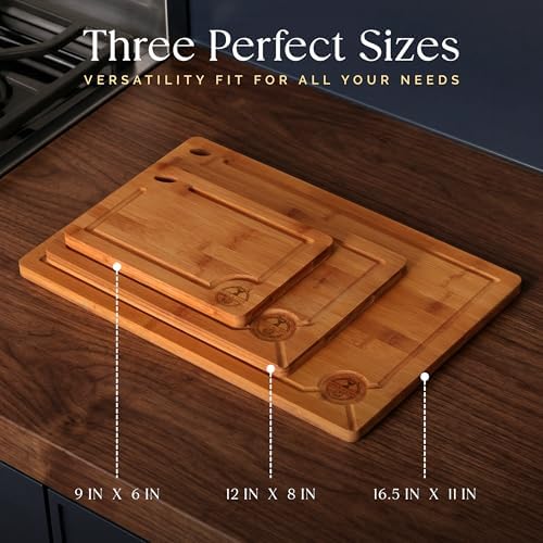 Pre-Oiled, Non Toxic 3-Piece Carbonized Bamboo Cutting Board Set