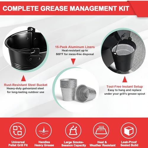 Grease Bucket with 15-Pack Foil Liners for Traeger & Oklahoma Joe's Grills