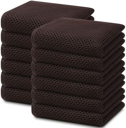Homaxy 100% Cotton Waffle Weave Kitchen Dish Towels 12-Pack, Dark Brown