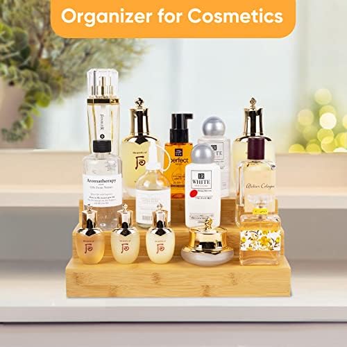 Bamboo Spice Rack Organizer for Cabinet 2 Pack - 3 Tier Countertop Step Shelf, Seasoning Storage Stand for Kitchen Pantry, Spice Holder for Jars Bottles Cans (Natural)