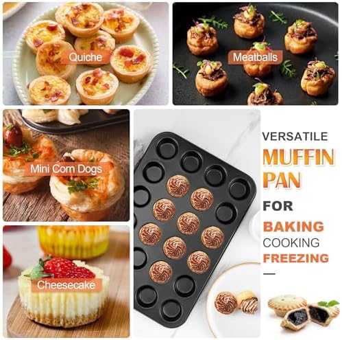 E-far 24-Cup Mini Muffin Pan, 4-Pack Nonstick Carbon Steel Cupcake Pans