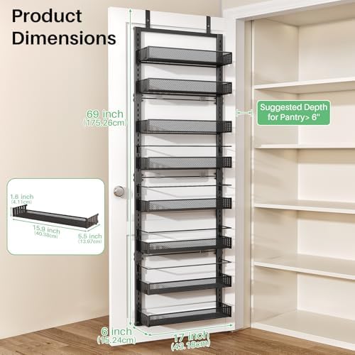 SNTD 8 Tiers Over the Door Organizer, 17" W x 6" D x 69" H, Black