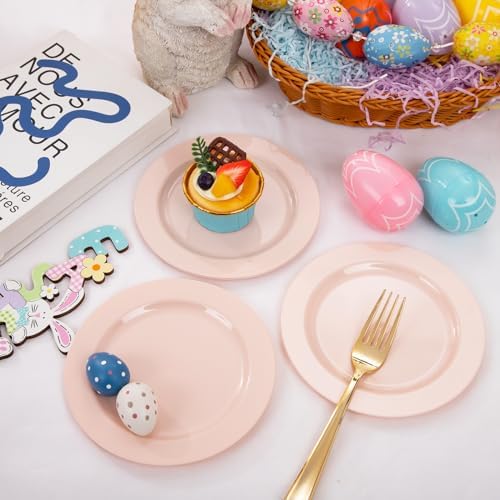 bUCLA 100Pieces Pink Plastic Dessert Plates - 6.25 inch Pink Disposable Dessert/Appetizer/Small Cake Plates for Wedding, Party & Birthday