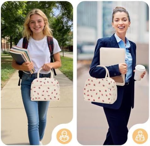 Coobiiya Corduroy Lunch Bag Lunch Box for Women Men, Cute LunchBag Lunch Tote Bags Insulated Reusable LunchBox Large Capacity Cooler Bag for Work Travel Picnic