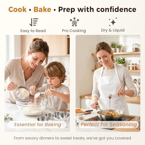 13PCS Stainless Steel Measuring Cups and Spoons Set with Funnel, Stackable Metal Measuring Cup and Spoon Set for Baking Cooking, Dishwasher Safe Kitchen Tools with for Dry & Liquid Ingredients