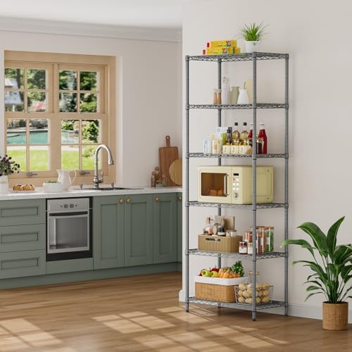 SINGAYE 6 Metal Shelves Wire Shelving Storage Shelf Adjustable Unit Pantry