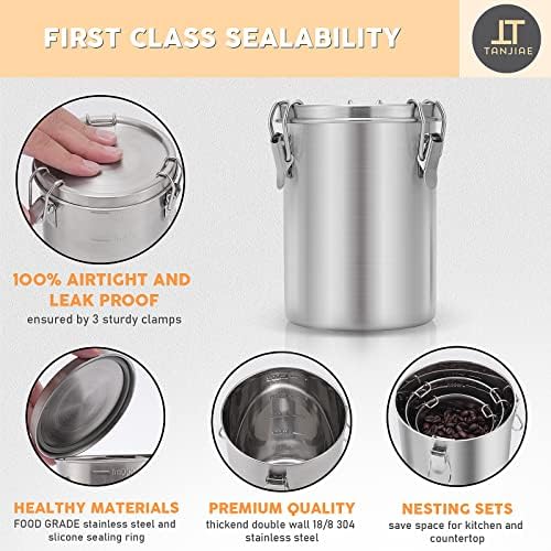 Tanjiae Stainless Steel Airtight Canister Sets for Small Kitchen | Compact High Quality Metal Food Storage Containers with Lids Sealed - Keep Flour, Sugar, Coffee, Tea Fresh for Months (18+35+56fl oz)