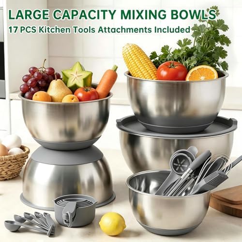 Deedro Mixing Bowls with Airtight Lids, Stainless Steel Mixing Bowls Set