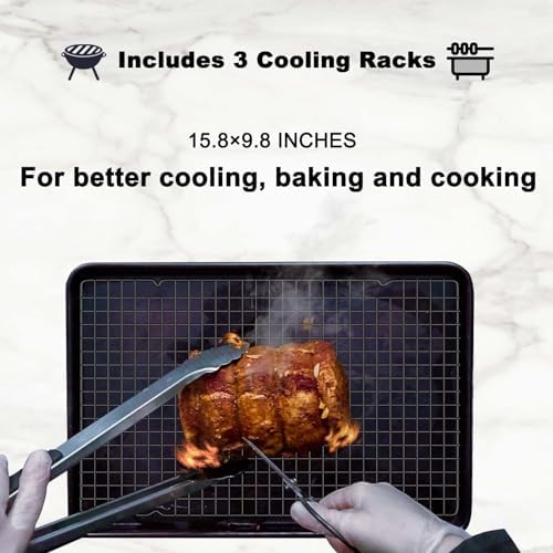 Hunnycook 15.8”×9.8” Cooling Rack, 3P Stainless Steel Baking Rack, Oven Safe Cooling Racks for Cooking and Baking, Black Roasting Rack & Wire Rack & Cookie Cooling Rack for Roasting, Grilling, Drying