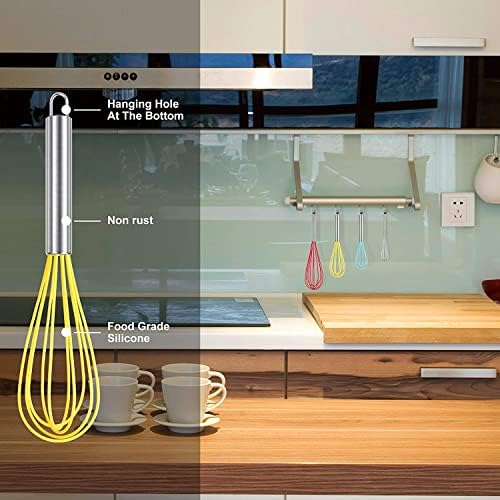 HOTEC 4 Pieces Silicone Whisks Set, Wire Balloon Whisks for cooking Egg Beater, Non-slip Handle Whisk for Non-stick Cookware Perfect for Cooking, Stirring, Beating and Blending (Multicolor)