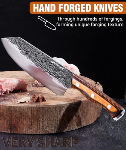 Naitesen 7PCS Butcher Knife and Kitchen Knife with Roll Bag