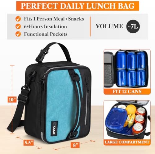 opux Insulated Lunch Bag for Men Women Kids, Soft Lunch Box, Teal Sea Blue
