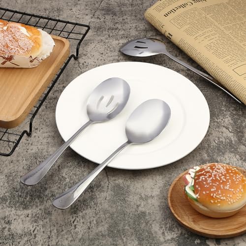 HANSGO 6PCS Stainless Steel Serving Utensils Set, Large Serving Spoons, Slotted Spoons, Metal Tongs for Appetizer, Salad, Reusable Utensils Set for Buffet Catering Banquet Wedding Party Outdoor Events
