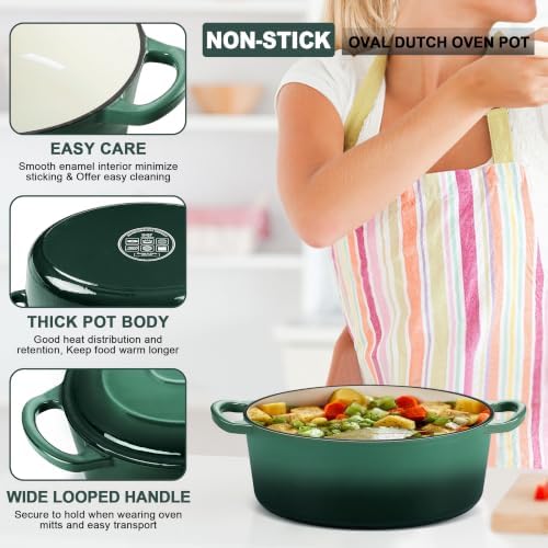 E-far 5QT Oval Dutch Oven Pot with Lid, Enameled Cast Iron Dutch Oven