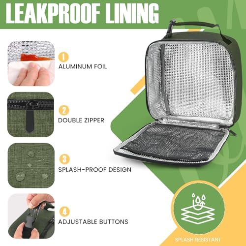 Lunch Bag for Men/Women, Reusable Lunchbox for Adult, Small Insulated Lunch box, Lunch Tote Bag for Office, Work, Picnic - Green