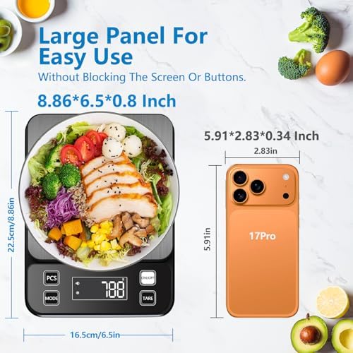 IPX7 Waterproof Food Scale 0.1g Precision Kitchen Scale, 5kg/11lb Digital Food Scale USB Rechargeable, Backlight Gram Scale Stainless Steel & Washable Digital Scale for Cooking, Baking,Weight Loss