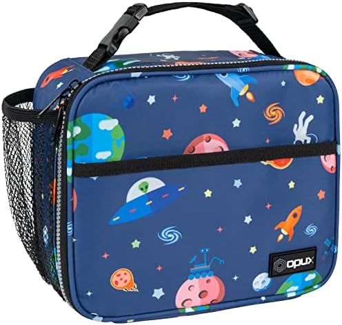 Opux Space Astronaut Lunch Bag, Soft Insulated Lunch Box for Kids, Boys, Girls, Reusable, Portable, Waterproof, Durable