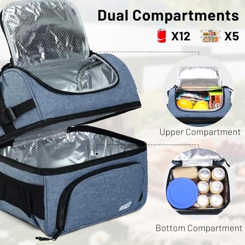 MIER Lunch Box for Men Dual Compartment Adult Lunch Bag for Work, Bluesteel
