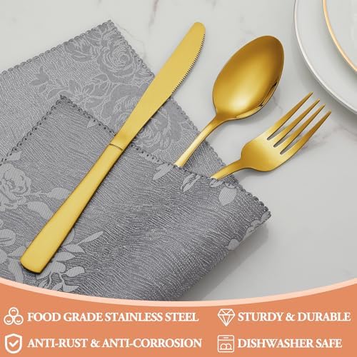 40 Pcs Gold Silverware Set, Stainless Steel Flatware Set for 8, Food-Grade Cutlery Set, Mirror Polished Tableware Eating Utensils Set for Home Kitchen, Include Knife Fork Spoon Set, Dishwasher Safe