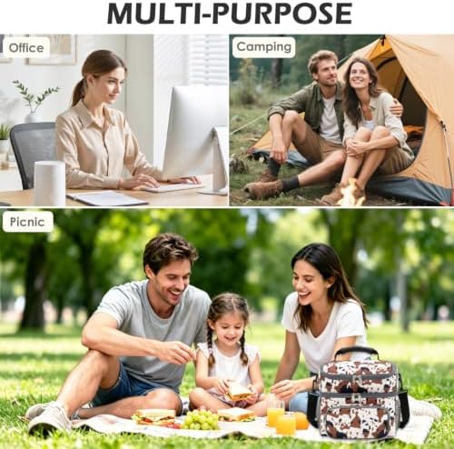 FlowFly Double Layer Cooler Insulated Lunch Bag Adult Lunch Box Large Tote Bag for Men, Women, With Adjustable Strap,Front Pocket and Dual Large Mesh Side Pockets