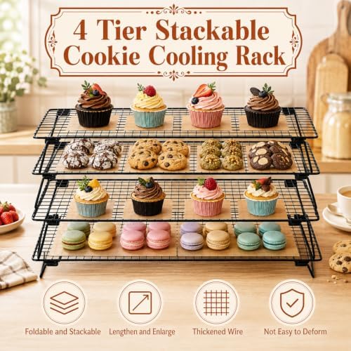 4 Pack Stackable Cooling Racks for Cooking and Baking 17"x11" Roasting Rack