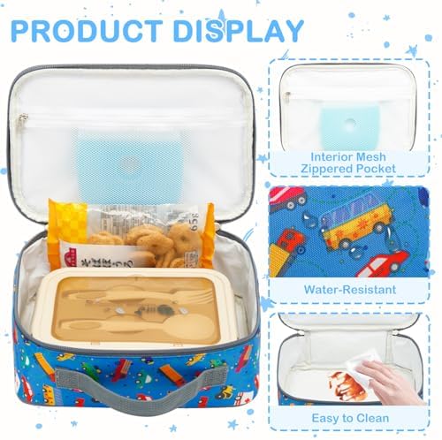 FlowFly Kids Lunch box Insulated Soft Bag Mini Cooler Back to School Thermal Meal Tote Kit for Girls, Boys, Car