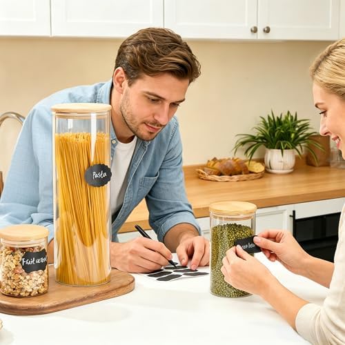 Vtopmart 74oz/27oz/20oz Glass Food Jars with Airtight Bamboo Lids, 3 Pack