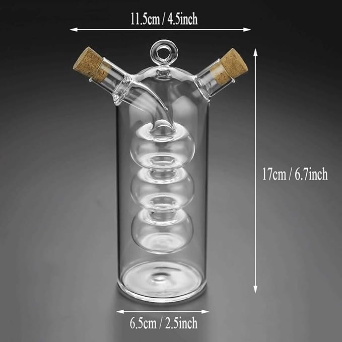 Olive Oil and Vinegar Dispenser Cruet Bottles, 2 in 1 Transparent Dual Glass for Kitchen Cooking Container