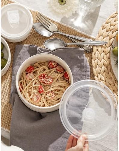 Serving Bowls with Lids, Ceramic Mixing Bowls Set of 4, Off-White