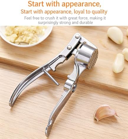 Multifunctional Garlic Press, 3-in-1 Kitchen Tool, Aluminium Alloy, Garlic Crusher with Walnut Cracker and Bottle Opener