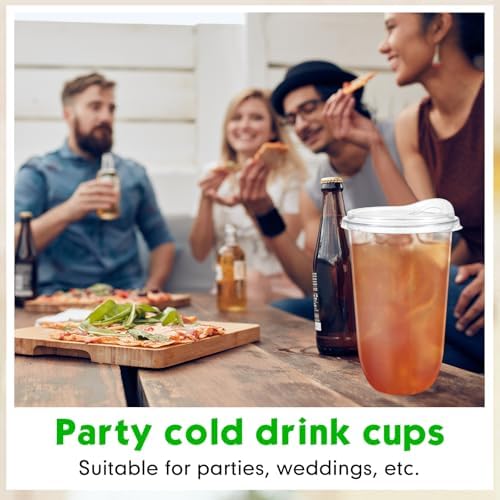 Baderke 25 Pcs Round Bottom Plastic Cups with Lids Clear Togo,18 Oz