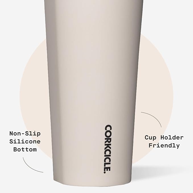 Corkcicle Cold Cup Insulated Tumbler with Straw - Keeps Drinks Cold for 12 Hours - Triple-Insulated Stainless Steel - Leak-Resistant Lid - Summer Drinkware Gift - 24 oz - Latte