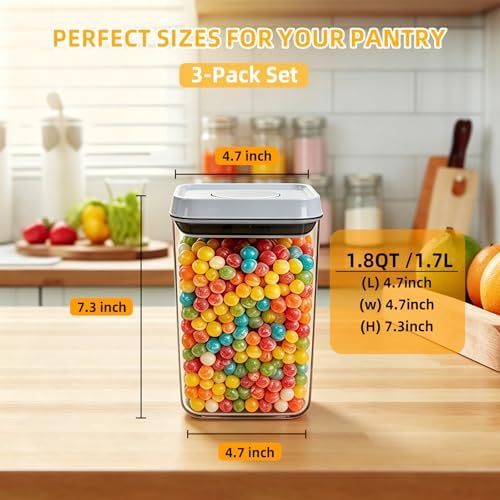Pop Push Button Airtight Food Storage Containers 3 Pack (1.8Qt)