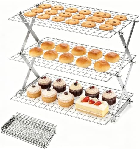 Collapsible Cooling Rack, Stainless Steel Rack for Cookie Baking (3 Tier)