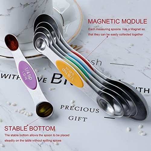 Magnetic Measuring Spoons Stainless Steel Dual Sided Teaspoons Tablespoons