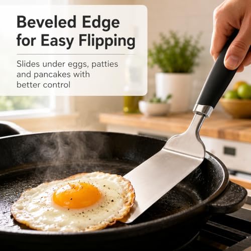 11-Inch Metal Spatula, 304 Stainless Steel Griddle Turner, Black