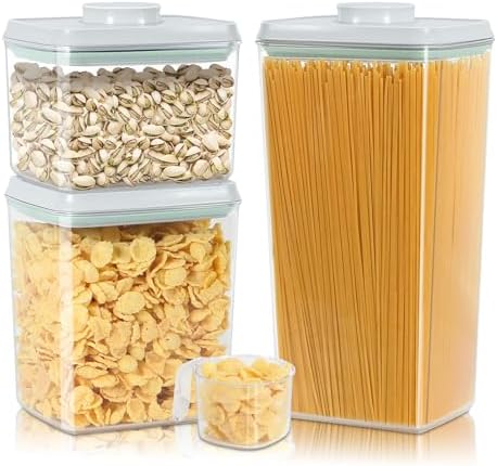 3 Pack Pasta Sugar Storage Containers with Pop-up Lid 1.26 + 2.11 + 3.48 Qt