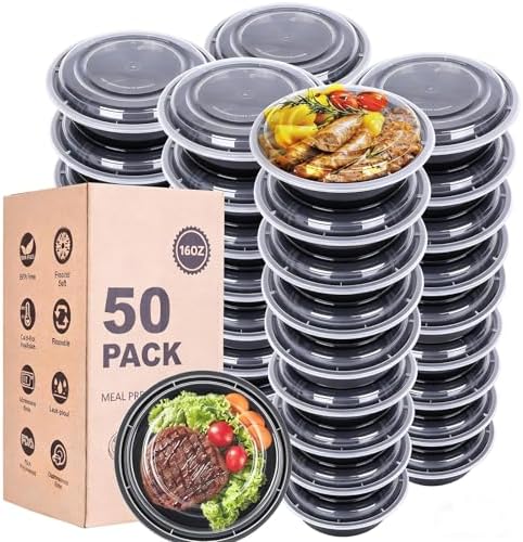 WGCC Meal Prep Containers, 50Pack 16oz Round To Go Bowls with Lids
