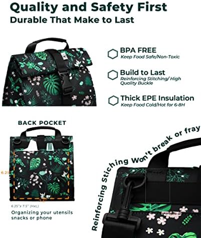 SUNNY BIRD Insulated Lunch Bag Rolltop Lunch Box (Floral & Foliage)