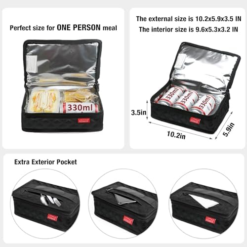 Aosbos Small Insulated Lunch Bag,Compact Black Lunch Box For Work