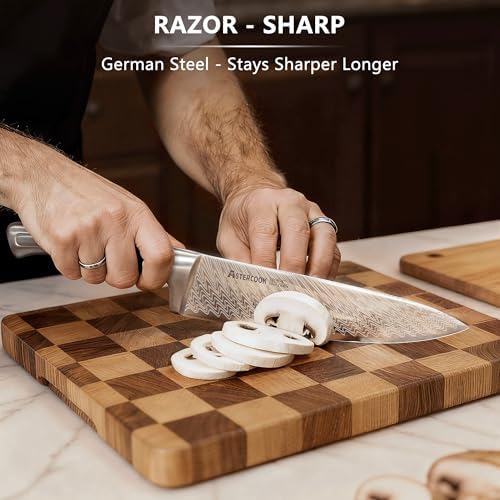 Astercook Knife Set, 15-Piece Kitchen Knife Set with Block, Built-in Knife Sharpener, German Stainless Steel Knife Block Set, Dishwasher Safe Kitchen Utensils Set