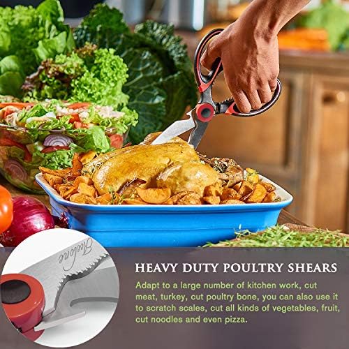 Kitchen Shears, Acelone Premium Heavy Duty Shears Ultra Sharp Stainless Steel Multi-function Kitchen Scissors for Chicken/Poultry/Fish/Meat/Vegetables/Herbs/BBQ… (Red black)