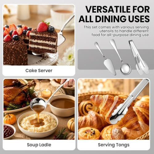 12-Pc Silver Serving Utensils Set, Serving Spoons for Buffet