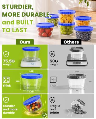 6 Pack-17oz Reusable Freezer Storage Containers, [STURDIER and MORE DURABLE] Airtight Plastic Food Storage Containers with Twist Top Lids, |BPA Free| Stackable | Leakproof| Microwave/Dishwasher Safe